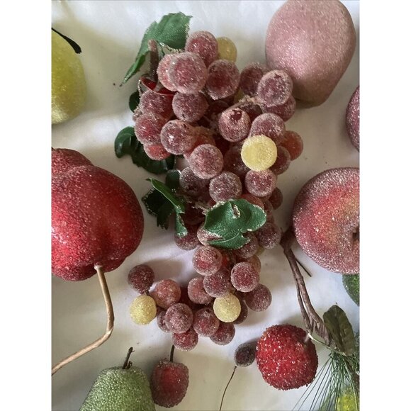 Artificial Glittered Fruit Assortment For Decorative Displays - Pears Apples Gra - Picture 7 of 16